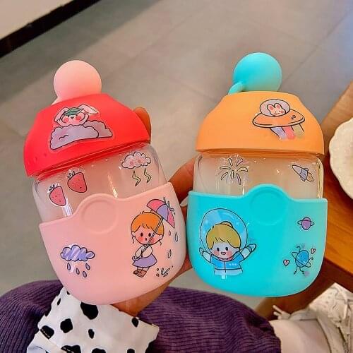 300ml Cartoon Pattern Cute Drink Water Straw Bottle Cup Plastic for Baby Kids Children Student Boy Girl Creative Gift Wholesale