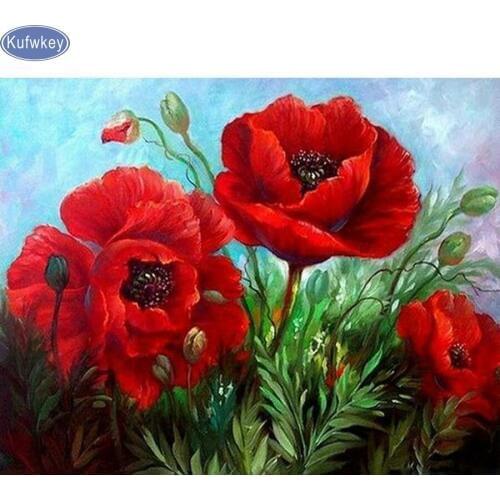Diy diamond painting Handmade cross stitch kit full Diamond embroidery red Poppy flower 3D square Diamond Mosaic pasted painting