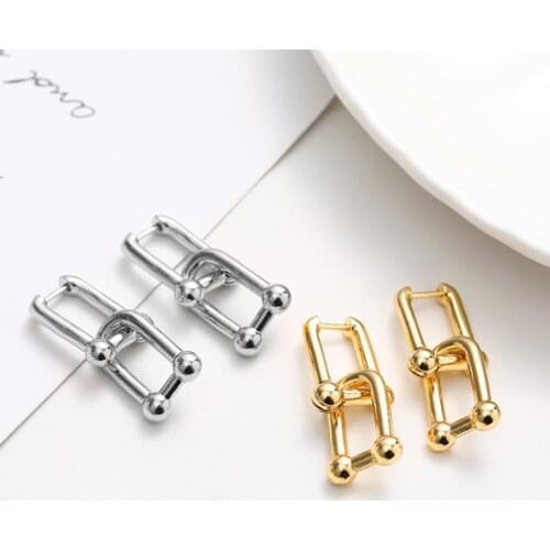 ARLIE Prevent Allergy 925 Sterling Silver U-Shape Hoop Earrings for Women Gold Chic Stylish Dangle Drop Earrings Party Jewelry
