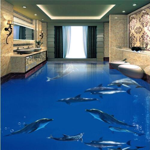 Beibehang Large Custom Nonwovens Wallpapers Dolphins Dance Underwater World 3D Stereo Bath Living Room Floor Paintings