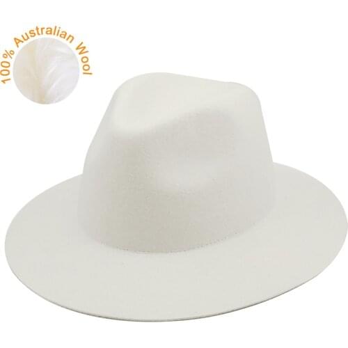 White Fedora Hat For Women Men 100% Australian Wool Felt Wide Brim Hat Vintage Jazz Fedora Hat Couple Cap Winter Chapeau