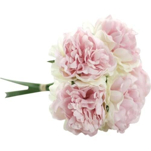 A bouquet 5 heads peony flower Artificial Silk Fake Flowers Peony Floral Wedding Bouquet Bridal Hydrangea Decor wholesale A2000