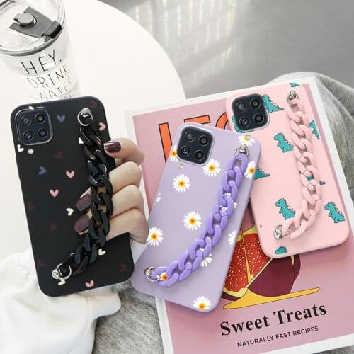 For Samsung M32 Case Wrist Chain Silicone Soft TPU Phone Cover For Samsung Galaxy M 32 M325 SM-M325F Flower Back Funda Couqe Bag