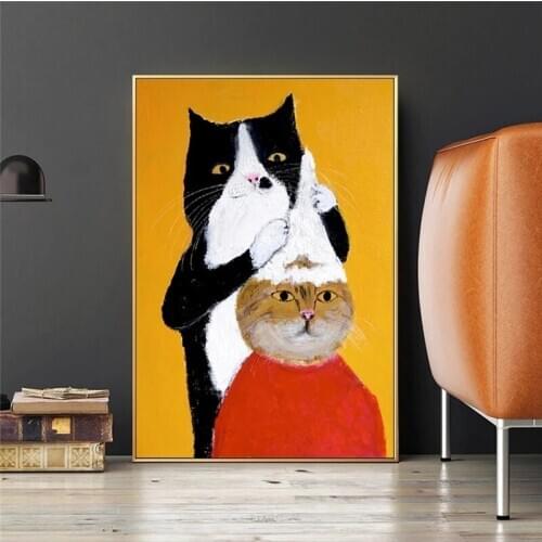 Black Cat Barber Shampoo Cartoon Animal Oil Paining On Canvas Wall Art Poster And Prints Funny Picture Decor For Kids Room