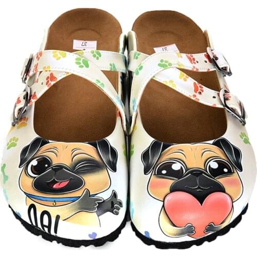 Digital Edition new season womens heart-shaped dog design printed cross-band sabo slippers Casual Sandals Soft Soled Woman Man