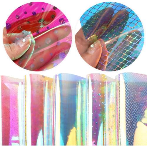 David accessories 6pcs/set 20*33cm Iridescence Transparent Faux Synthetic Leather Fabric Set DIY Bow Bag Sewing Material,1Yc7358
