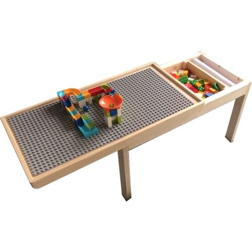 Drawing design childrens building blocks table rounded polished multi-functional toy desk compatible solid wood mesa