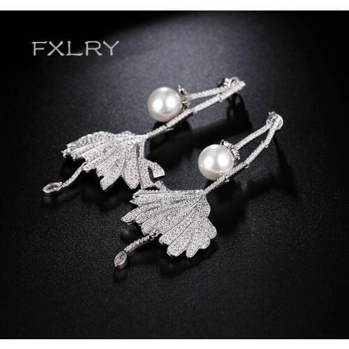 FXLRY New Design Elegant Pearl Tassel Earrings High Quality Zircon Drop Earrings For Women Ballet Dress Dangle Earring Jewelry