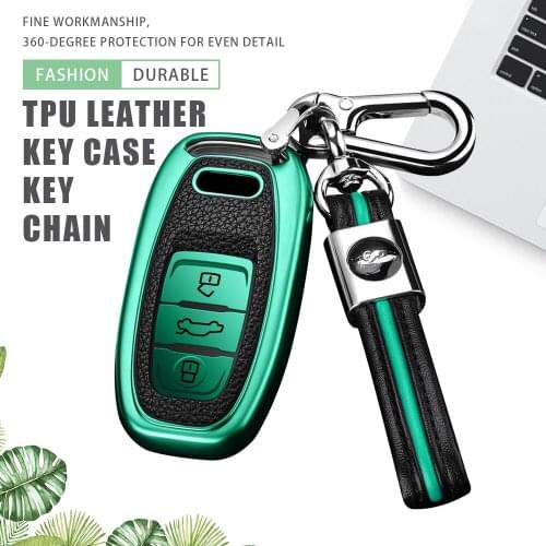 TPU Leather Car Key Case Cover Holder Key Chain Ring for Audi A1 A3 A4 A5 A6 A7 A8 Q3 Q5 Q7 B8 S5 S6 S4 Protector Accessories