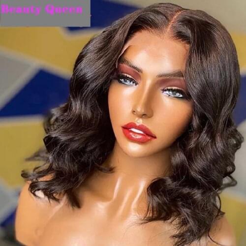 Beauty Queen Loose Body Wave Short Bob Wigs Ocean Wave Human Hair Wigs 13x6x1 Brazilian Lace Frontal Wigs 4x4 Lace Closure Wigs