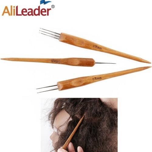 Alileader 1 2 3 Hooks Dreadlock Crochet Hook Bamboo Dreadlock Crochet Hook Dreadlocks Weaving Needle Stainless Steel For Dreads