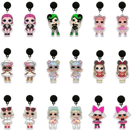 Cute Cartoon Doll Girl Earrings Black Stud Earrings For Kid Charm Gift Summer Jewelry Decoration