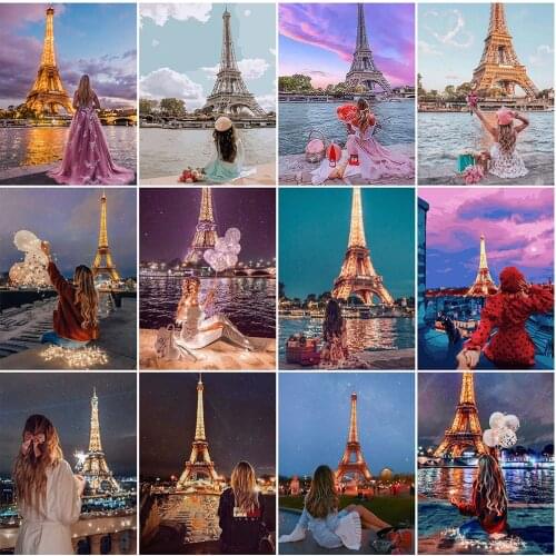 MomoArt Diamond Painting Eiffel Tower Cross Stitch Diamond Embroidery Scenery Rhinestones Set Mosaic Girl Full Square Home Decor