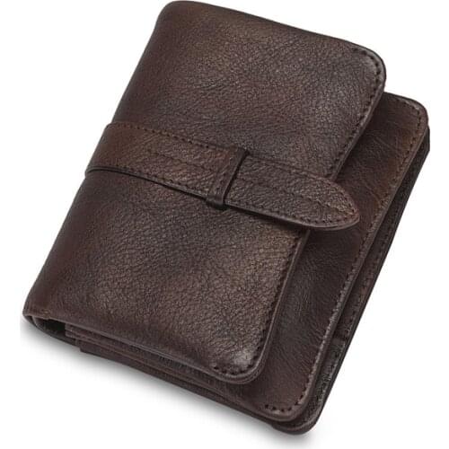 2021 New Anti Theft RFID Mens Wallet Short Zipper High Quality Brown Vintage Cowhide Genuine Leather Wallet Purse Men
