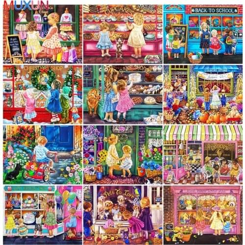 Full Square Diamond Embroidery Home Sitting Room Girl Diamond Painting Landscape Art Picture Cross Stitch Kit Rhinestones Mosaic