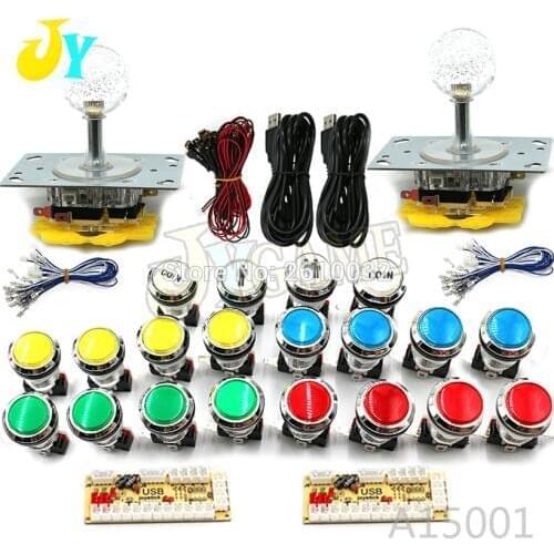 Arcade MAME DIY Kits 2 Player Set USB To PC Encoder Arcade Joystick 5V illuminated Chrome Buttons 1P 2P COIN Button