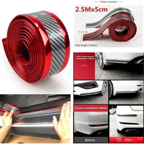 Car Door Sill Scuff Plate Guard Pedal Protector Strips Anti-collision sticker Carbon Fiber Red Suitable For Most Cars