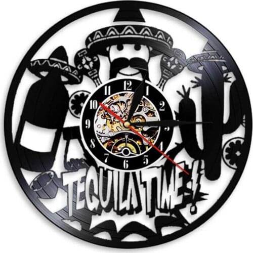 Tequila Time Vinyl Record Wall Clock Bar Alcohol Restaurant Wine Drink Wall Clock Watches Personality Tequila Club Business Sign