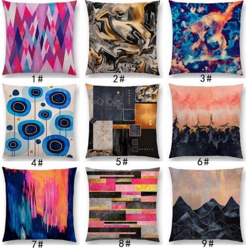 Latest Abstract Hills Magical Floral Fire Ice Forest Oceans Colorful Stripes Geometric Blocks Car Cushion Cover Sofa Pillow Case