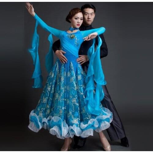 2018 new woman high-end boutique Ballroom Dance Costume Dress for competition blue/red sequins waltz/tango/foxtrot costumes