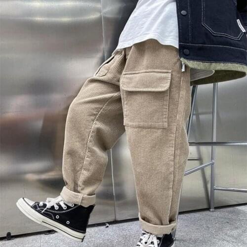 Autumn Winter Thicken Pants For Boys Children Mid Elastic Waist Trousers Kids Daily Casual Long Pants School Uniform Clothes