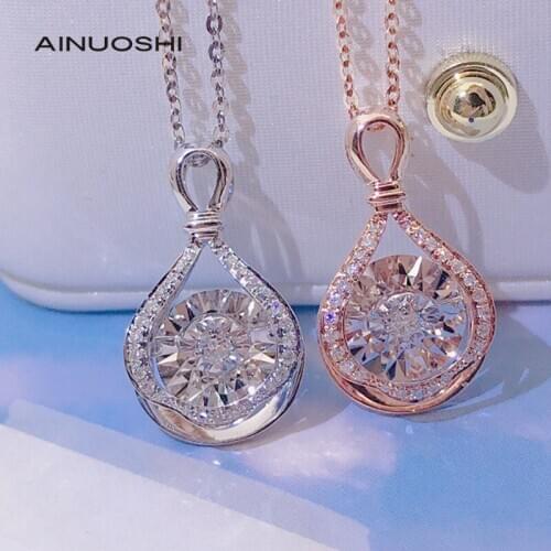 AINUOSHI 18K Gold 0.12ct Natural Diamond Bulb-shape Dancing Pendant Necklace Light Luxury Female Star Same Style Jewelry 18