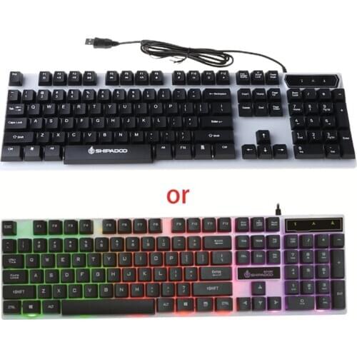 USB Computer Wired Keyboard Colorful Backlit Game Rainbow Glow Floating Button L4MD