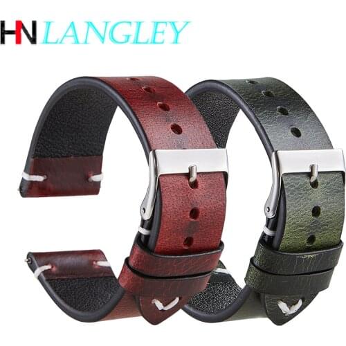 New Oil Wax Genuine Leather Watch Band Accessories 20mm 22mm Vintage Watch Strap Handmade Watchband for Galaxy Active Watch