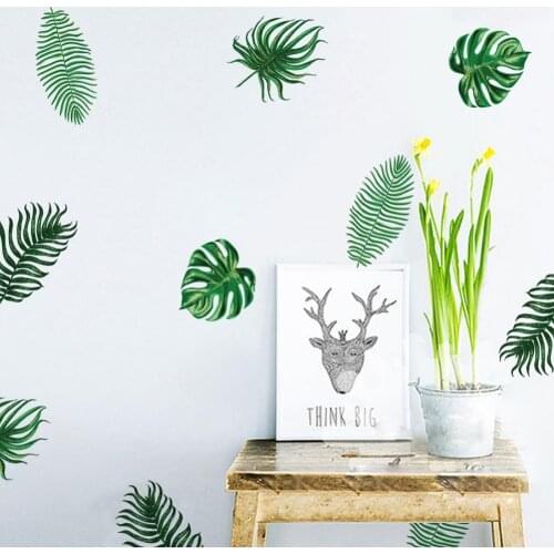 6 Sheets Removable Green Palm Leaves Tropical Wall Decal Sticker Room DIY Decor Palm leaf background decoration PVC wallpapers