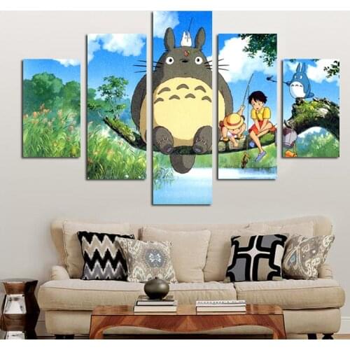 5 Panel Modern Miyazaki Hayao Totoro Art HD Print Modular Wall Painting Poster Picture For Kids Room Cartoon Wall Cuadros Decor
