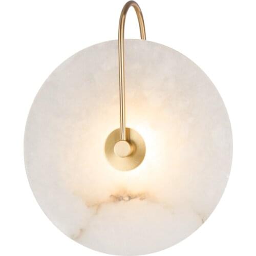 Modern Round Natural Marble LED Wall Lights Gold Black Metal Parlor Aisle Bedroom Wall Sconce Atmosphere Lighting Fixtures