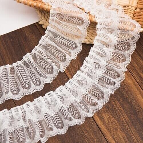2M White Black Mesh Leaf Embroidery Lace Trims Fabric for Wedding Dress Single Double Layer Collar Sleeve Bouquet Decoration