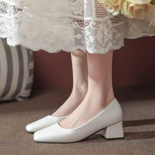 Womens High Heels Pumps Closed Pointed Shallow Basic Office Square Heel Heels Classic Ladies Dress Party Slip-On Weding Shoes
