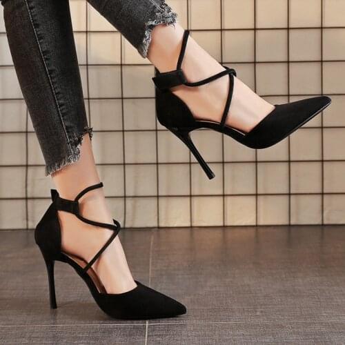 New Hot Summer Women Shoes Pointed Toe Pumps Dress High Heels Boat Wedding Tenis Feminino Zapatos De Mujer Cross-tied