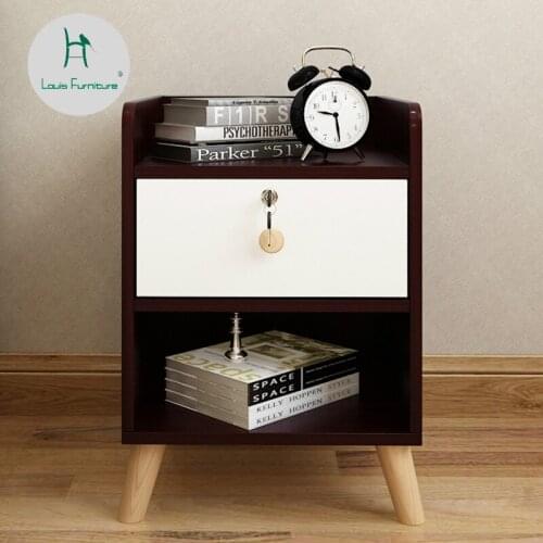 Louis Fashion Nightstands Scandinavian Simple Small Bedside Cabinet Solid Wood Legs Bedroom Modern Mini Bedside Storage