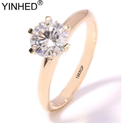 YINHED 100% Original 18KRGP Gold Color Wedding Rings for Women Real Zircon CZ Solitaire Engagement Ring Gift Jewelry DR169