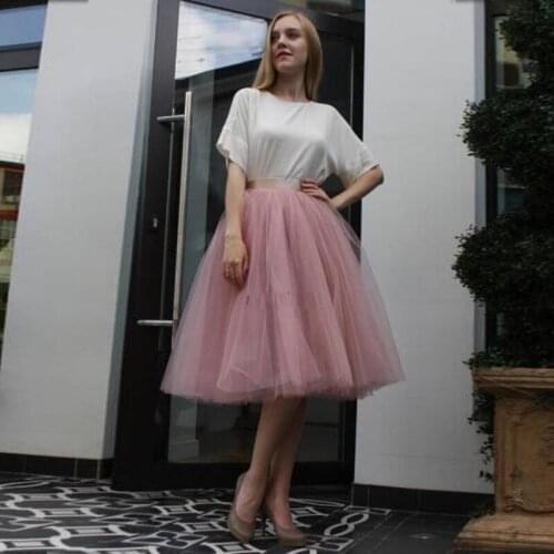 Modest Lady Summer Pink Soft Tulle Skirts Ribbon Zipper Waist Knee Length Saia Fashion Street Style Tutu Skirt Custom Any Color