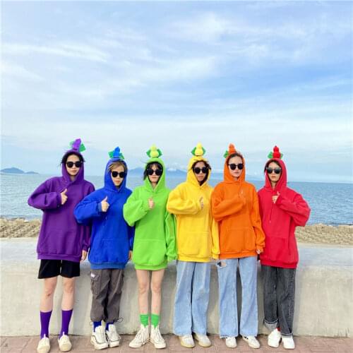 2021 Autumn Loose Hooded Colorful Gourd Women Hoodie Long Sleeve Cute Pullover Pocket Solid Color Female Hooded Sweatshirt Top