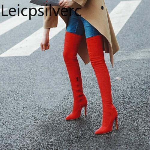 Womens Boots Autumn And Winter The New fashion Pointed zipper Fine heel High heel Womens Over the knee boots plus size 32-48