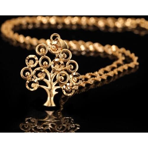 St.kunkka Life Tree Statement Necklaces Pendants Woman Chokers Collar Water Wave Chain Bib 24K Yellow Gold Filled Chunky Jewelry