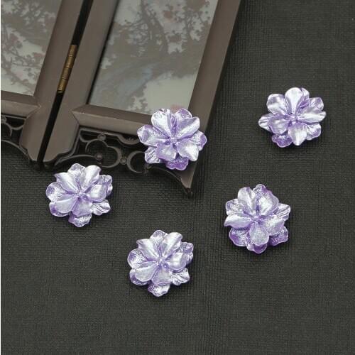 1pc 25mm Imitation Pearl Purple Flower Petals Resin Flatback Beads for DIY Jewelry Making Necklace Earring Garment Accessories