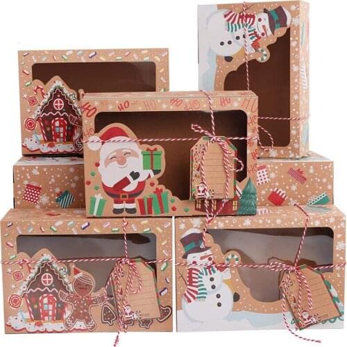 12Pcs/Set Christmas Cookie Box Kraft Paper Candy Boxes Food Packaging Containers New Year Christmas Decoration Party Kids Gifts