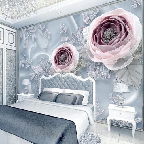 Custom 3D Stereoscopic Photo Wallpaper Bedroom Silk Lace Flowers Wallpaper Luxury 3D Wall Murals Wedding Room Wallpaper 3D Roll