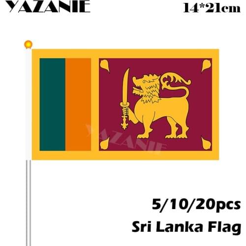 YAZANIE 14*21cm 5/10/20pcs Sri Lanka Hand Wave Flags National Flag with Pole Handing Flag Wave Banners Small National Flag