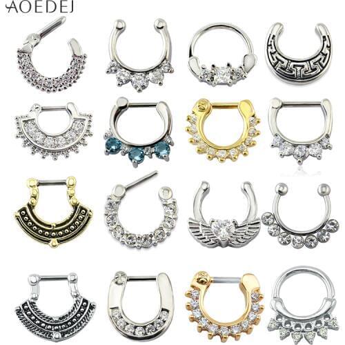 AOEDEJ 16G Nose Septum Rings Crystal Real Nose Ring Round Shape Nose Septum Clicker Piercing Body Jewelry Tragus Piercing Nariz