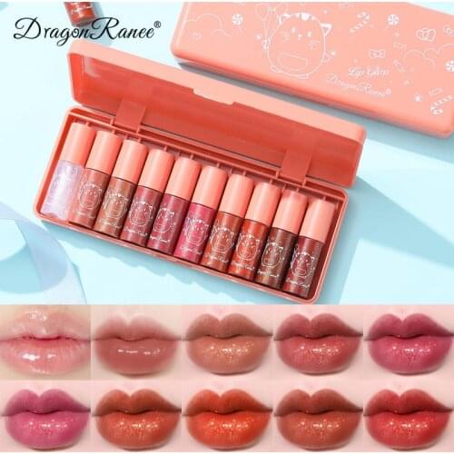 10 Colors Mini Shiny Lip Gloss Sexy Moisturizing Long Lasting Pigment Crystal Jelly Color Lip Tint Glitter Liquid Lipstick TSLM1