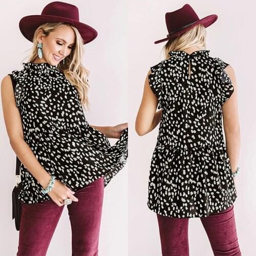 Womens Blouse Casual Leopard Printed Ruffle Sleeveless Tank Tops Female Shirts Womens Clothing 2021 Summer Blusas Femme Tops