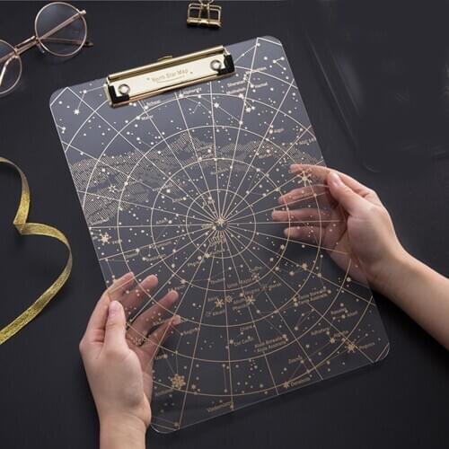 Big Starry Sky Clipboard Transparent A4 Paper Writing Pad File Folders Document Holders School Office Stationery Clip Board