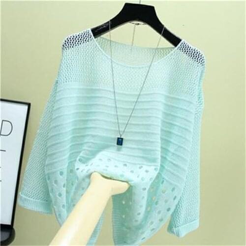 Ladies Summer Hollow Out Pull Knitted Causal Tops Ladies Knitwear Fashion Jumper Solid Women Pullovers Korea Knitwear Female