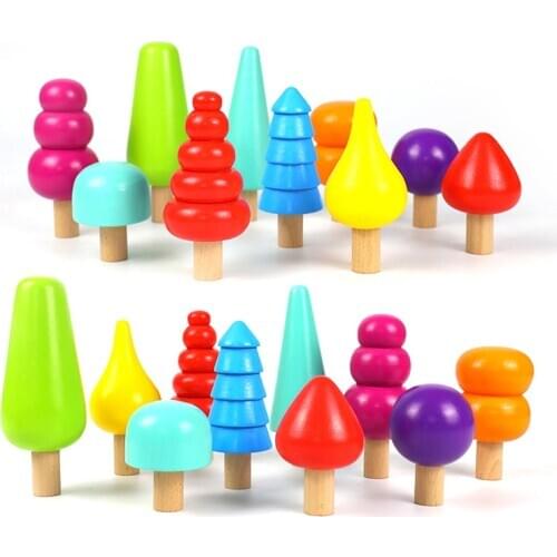 Wooden Rainbow Tree Forest Toys for Children Room Decoration Nordic Natural Wood Toys Color Building Blocks Educational Toys